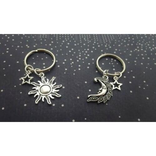 2 pcs Best Friends Silver Color Sun and Moon Keyrings, Two Keyrings, Pagan Keyrings, Friend Gift, Couple Keyrings, Couple Gifts