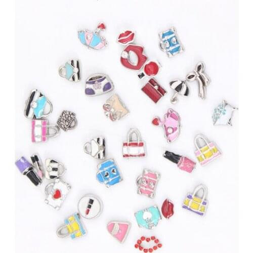 20pcs Bag Nail Polish Lipstick Floating Charms for Jewelry Making Enamel Beauty Charms for Living Locket Floating Locket DIY