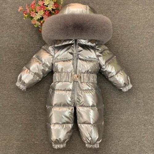 2020 Winter Warm Down Baby Boys Jumpsuits Hooded Real Fur Girls Rompers Long Sleeve Unisex Onesie Overalls Toddler Snowsuit