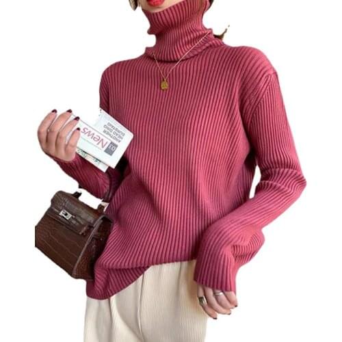 2021 Womens Oversized Basic Pullover Sweater Turtleneck Long Sleeve Autumn Winter Loose Jumper Knitted Thin Sweaters for Women