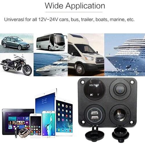 4-in-1 Car Boat Voltmeter Lighter Socket Dual USB Charger Switch Panel