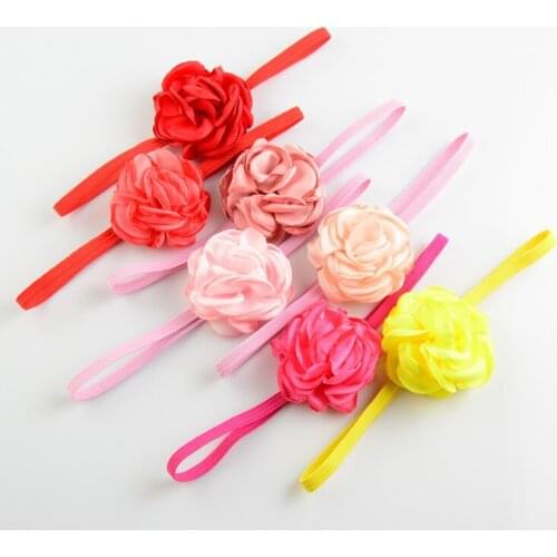 60 pcs/lot Baby Girls Handmade Burned Satin flowers on Skinny Headband