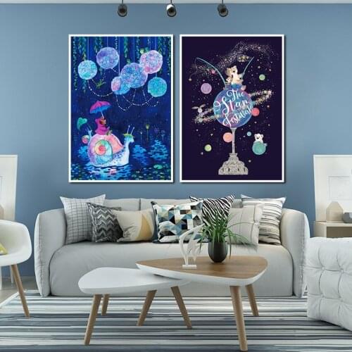 Cartoon Animal Abstract Poster Snail Squirrel Rabbit Canvas Painting for Living Room Wall Art Photo Children Room Decoration