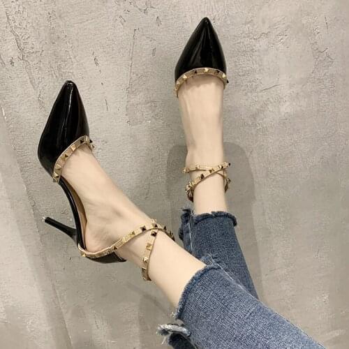 2021 spring and summer new ladies fashion all-match Baotou stiletto heels rivet sexy pointed buckle sandals