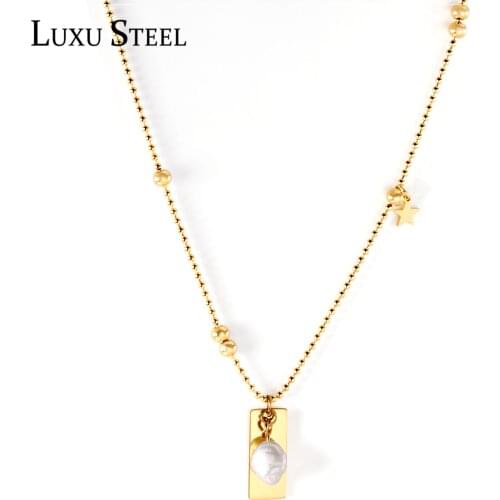 LUXUSTEEL 2021 New Round Ball Beaded Chain Necklaces Wholesale Stainless Steel Round Imitation Pearl Bar Pendants Colalrs