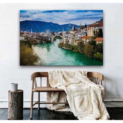 Herzegovina Mostar Bosniia I Gertsegovina beautiful town scenery living room home art decoration wood frame fabric poster