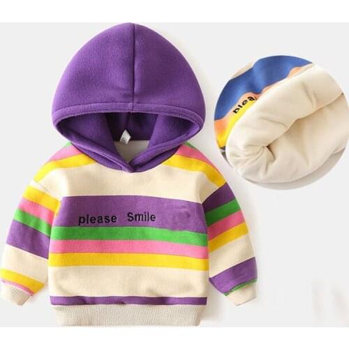 2019 Winter Kids Plus velvet sweatshirts hoodies stripe Thick cotton coat Fashion Boy girl Warm Cashmere baby toddle clothes