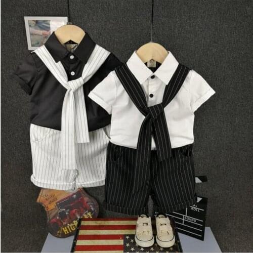 Boys Clothes Set Summer Baby cCotton Striped Suit Infant Clothing Set Black White T-Shirts and Shorts 2-6Years New Fashion