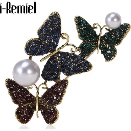 Korean Butterfly Pearl Brooch Pin Insect Crystal Enamel Lapel Pin and Brooches Luxulry Jewelry Gifts for Women Accessories