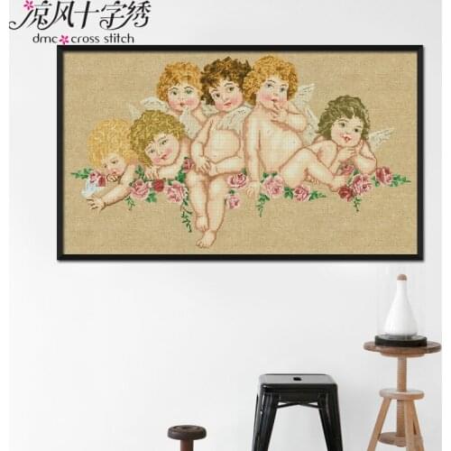Little angel cross stitch kit 14ct linen canvas flaxen DIY hand embroidery set craft handmade needlework DMC color Dreamfounder