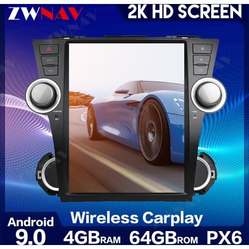 12.1''Tesla screen Android 9PX6 Built-in CARPLAY Car multimedia Radio For Toyota Highlander 2007-2013 GPS Navigation Head unit