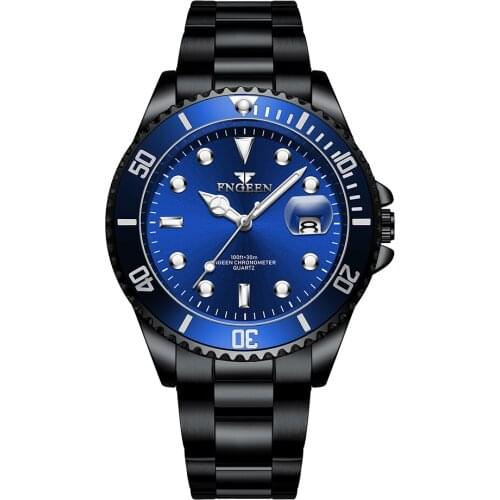 Mens Watches Brand FNGEEN Luminous Green Design Unique Waterproof Business Wristwatch For Male Clock Steel Date Quartz Watch