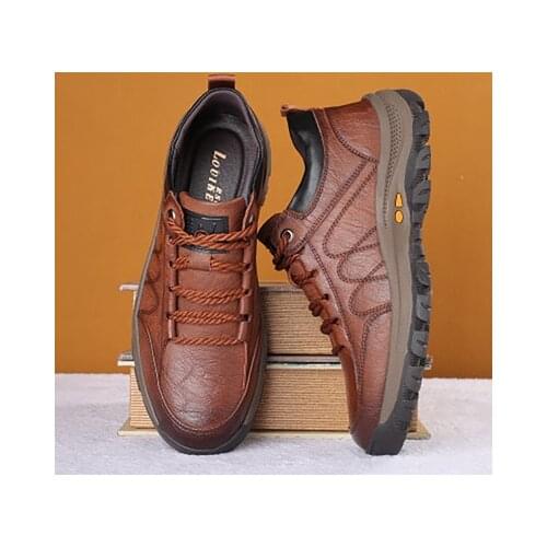 New Leather Men Casual Shoes Spring Lace-up Platform Sneakers Travel Shoes Wear-resistant Shoes British Style Mens Sneaker Shoe