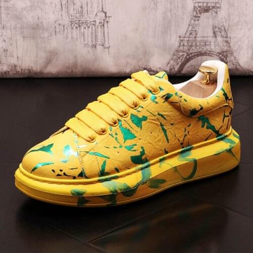2021 New Fashion Men Trend Graffiti Pattern Lace Up Causal Loafers Flat Platform Shoes Sneakers Hip-Hop Board Zapatos Hombre
