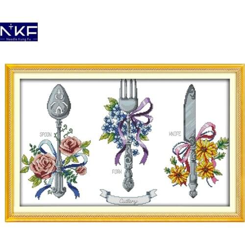 NKF Tableware Basket Cross Stitch Kits Embroidery Needlework Set 11CT 14CT Chinese Cross Stitch Sets for Christmas Decoration