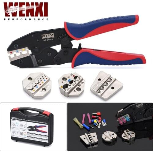 Wire Crimping Tool Set Ratchet Terminal Crimper 4 PCS Interchangeable Dies Fit For Heat Shrink Connectors 0.5-6.0mm²/ 20-10AWG