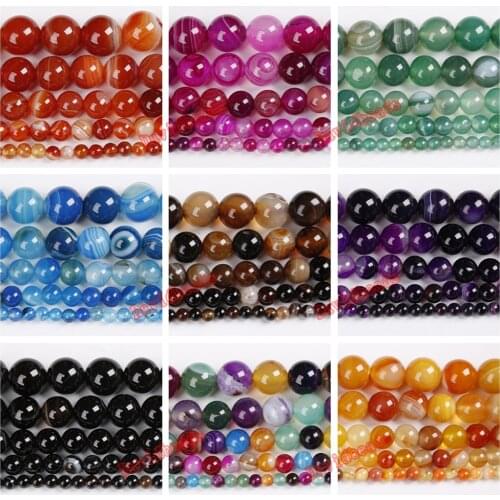 Natural Stone Green Purple Peacock Blue Zircon Stripe Onyx Agates Round Loose Beads 4 6 8 10 12MM Pick Size For Jewelry Making