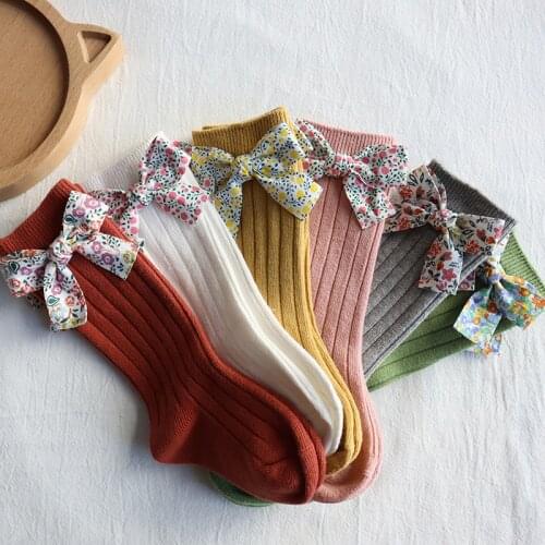 Baby Girls Socks Newborn Knee High Long Sock Children Bows Floral Leg Warmers For Infant Ins Princess Sock Stripe Cotton