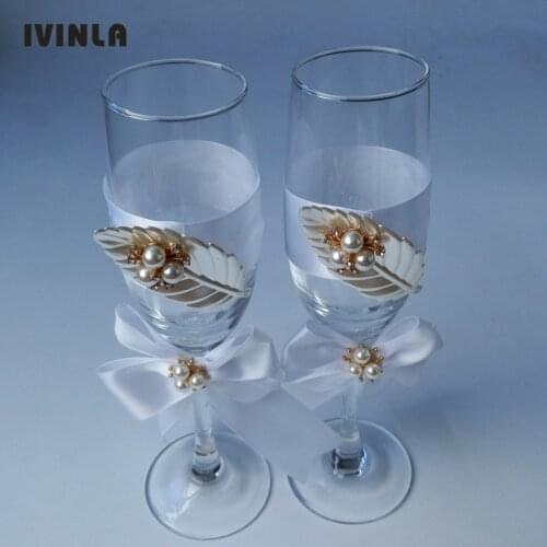 Newest 1 Pearl Leaf Wedding Wine Cup Champagne Toasting Glasses Set Wedding Bridal Shower Gift Wine Cup