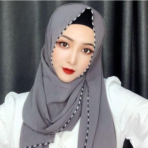 2021 New Muslim Scarf Spring Ladies Pure Color Muslim Headscarf Pure Color Rabo Wrapped Headscarf Scarf Shawl Adult Head Scarf