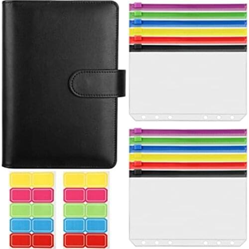 A6 Binder, A6 PU Leather Notebook Binder, Budget Binder, Envelope with Cash, Money Clip, Closure with Magnetic Buckle