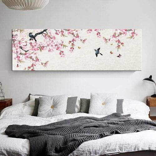 Traditional Chinese Style Posters and Prints Wall Art Canvas Painting Wall Decoration Peach blossom Pictures Room Decor