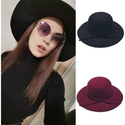 Retro Autumn Winter Bowler Hats for Women Kids Wool Felt Fedoras Hat Solid Color Ladies Girls Floppy Wide Brim Dome Cap