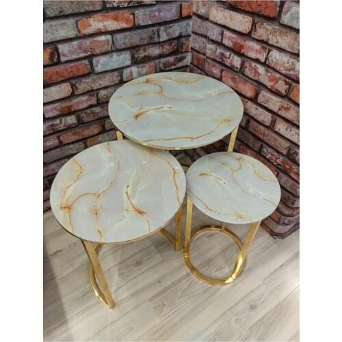 Modern 3'lü Marble Patterned Gold Zigon coffee tables table basse furniture living room table