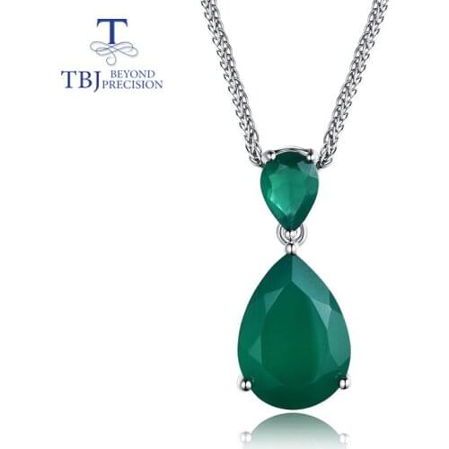 TBJ,New elegant pendant with Natural green agate gemstone in 925 sterling silver charming jewelry for women mom with gift box