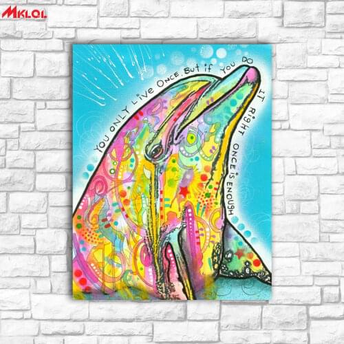 Home goods wall art lovely Dolphin canvas printed oil painting on canvas modern art paintings wall art for modern house decor 2
