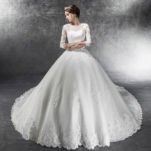 2020 Gorgeous Ball Gown Wedding Dresses With Chapel Train Vestido De Noiva Princesa Beading Crystal Appliques Elegant Dress