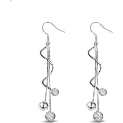 New Female Long Section Korean Fashion Tassel silver plated Earrings ball Design Women Plata Jewelry brincos pendientes aretes