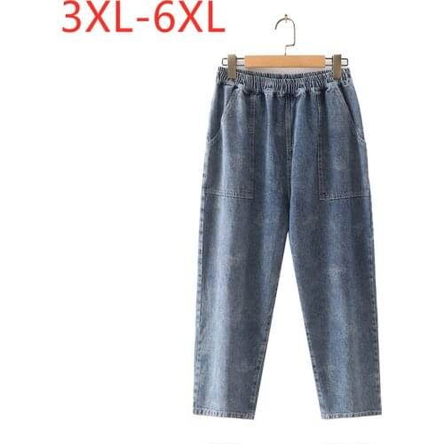 New 2021 Ladies Autumn Winter Plus Size Jeans For Women Large Loose Pocket Blue Denim Harem Cropped Pants 3XL 4XL 5XL 6XL