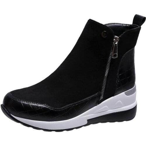 Women Winter Snow Boots PU Leather Ankle Boots Spring Flat Shoes Woman Short Brown Botas with Fur for Women Lace Up Botas Mujerd