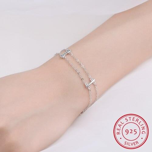 Ladys Minimalist REAL. 925 Sterling Silver Multi-Rows Double layers Geometric Sticks Bar Chain Bracelet Slim Jewelry GTLS316