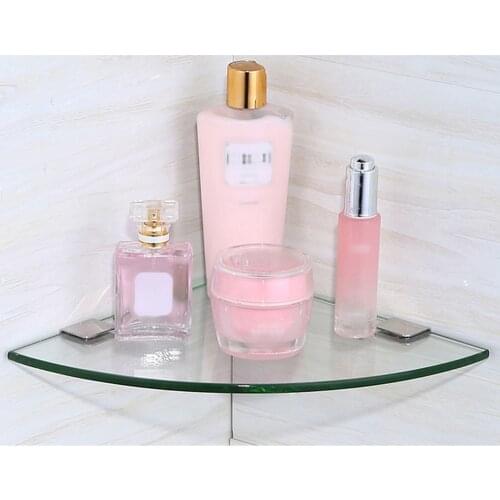 2pcs Glass Corner Shelf Triangle Convenient Useful Bathroom Shelf Wall Organizer Storage Rack for Toilet Bathroom Kitchen A30