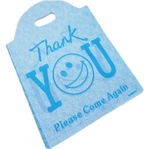 2021 New Style Wholesale 50pcs/lot 25*35cm Blue Large Thank You Packaging Gift Bags Smile Face Bags Shopping Plastic Bags