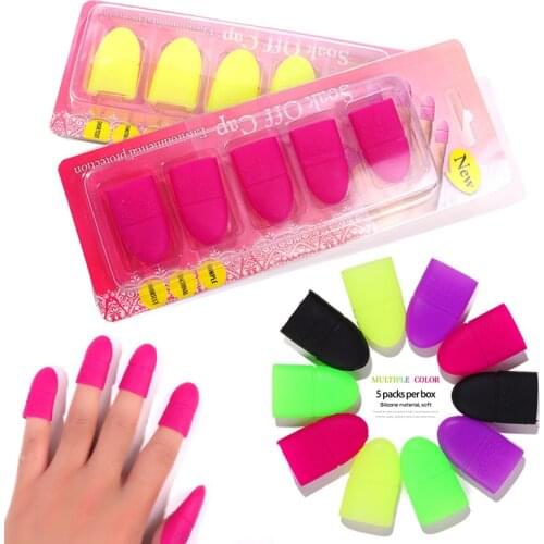 5pcs/set Nail Polish Remover Cover Silicone UV Gel Cleaner Finger Cap Reusable Manicure Tools Salon Accessories Nail Art