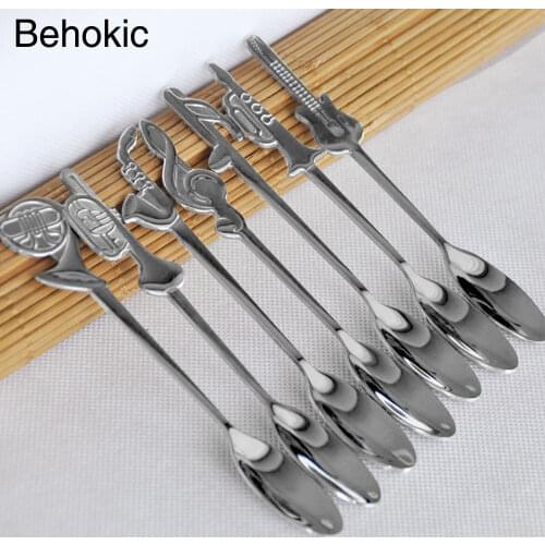 7 PCS Honey Spoon Funny Musical Instrument Music Tea Coffee Spoon Ice Cream Spoon set Teaspoons Tableware Random Style
