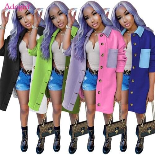 Adogirl 2020 Winter Color Patchwork Oversize Shirt Jacket Women Brushed Double-sided Woolen Coat Fashion Casual Cardigan