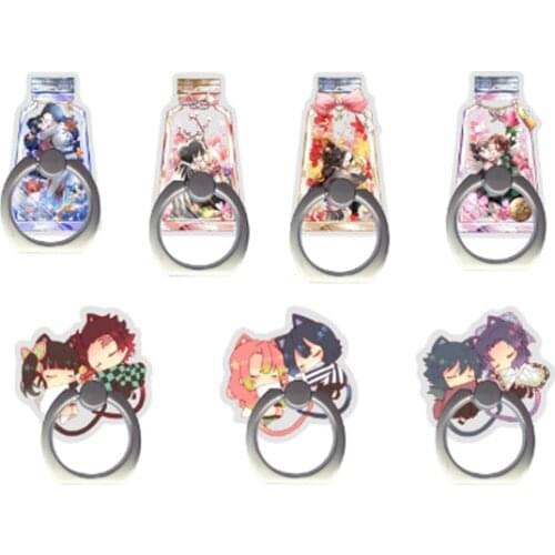 Cartoon Acrylic Anime Demon Slayer Kimetsu No Yaiba Kamado Tanjirou Cosplay Prop Couple Mobile Phone Finger Ring Holder Stand