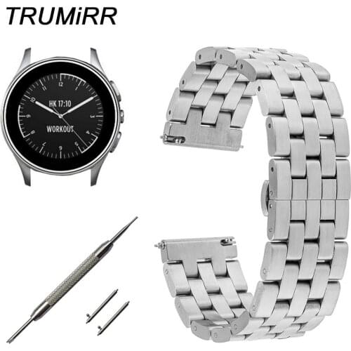 22mm Quick Release Watchband for Vector Luna / Meridian Smart Watch Band Stainless Steel Strap Link Bracelet Black Silver + Tool
