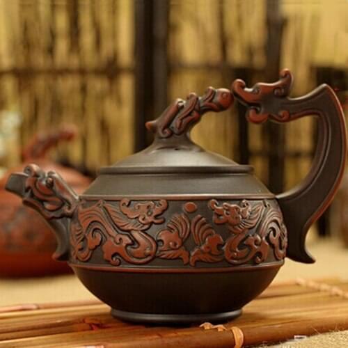 Yixing teapot (hand-carved dragon heap) antique kung fu teapot, capacity 260 ml, free shipping