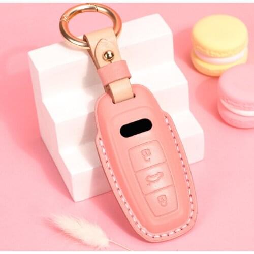 Handmade Cow Leather Key Cover Case Protector For Audi A6L A7 A8 Q8 E-tron C8 D5 2019 2020 Car Key Cover Holder Shell Skin
