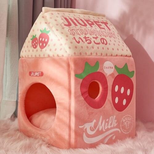 Foldable Cute Pet Cat Bed House With Cushion Milk Box Cat House Warm Plush Soft Puppy Cave Nest Cat Kitten Kennel Pet Supplies