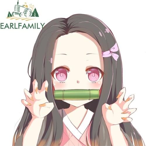 EARLFAMILY 13cm x 12.8cm for Kimetsu no Yaiba Nezuko Kamado Car Sticker Graffiti Car Assessoires Motorcycle Waterproof Graphics