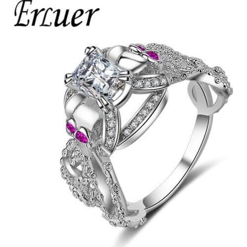 ERLUER Octopus Purple Crystal CZ Rings New Design For Women Men Fashion Jewelery Wedding Party Hollow Round Finger Metal ring