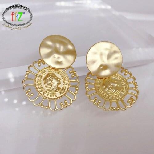F.J4Z New Womens Bohemian Earrings Hollow Around Coin Statement Earrings Anti-allergy Jewelry Gifts Dropship
