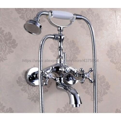 Chrome Polished Bathroom Bathtub Mixer Faucet Telephone Style With Handshower Bath & Shower Faucets Ntf933