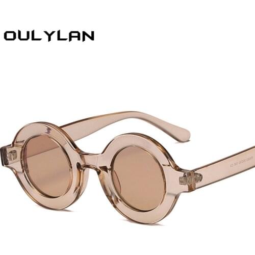 Oulylan Round Sunglasses Women Men Vintage Brand Gradient Sun Glasses Shades Ladies Small Punk Sunglass UV400 Pink Champagne